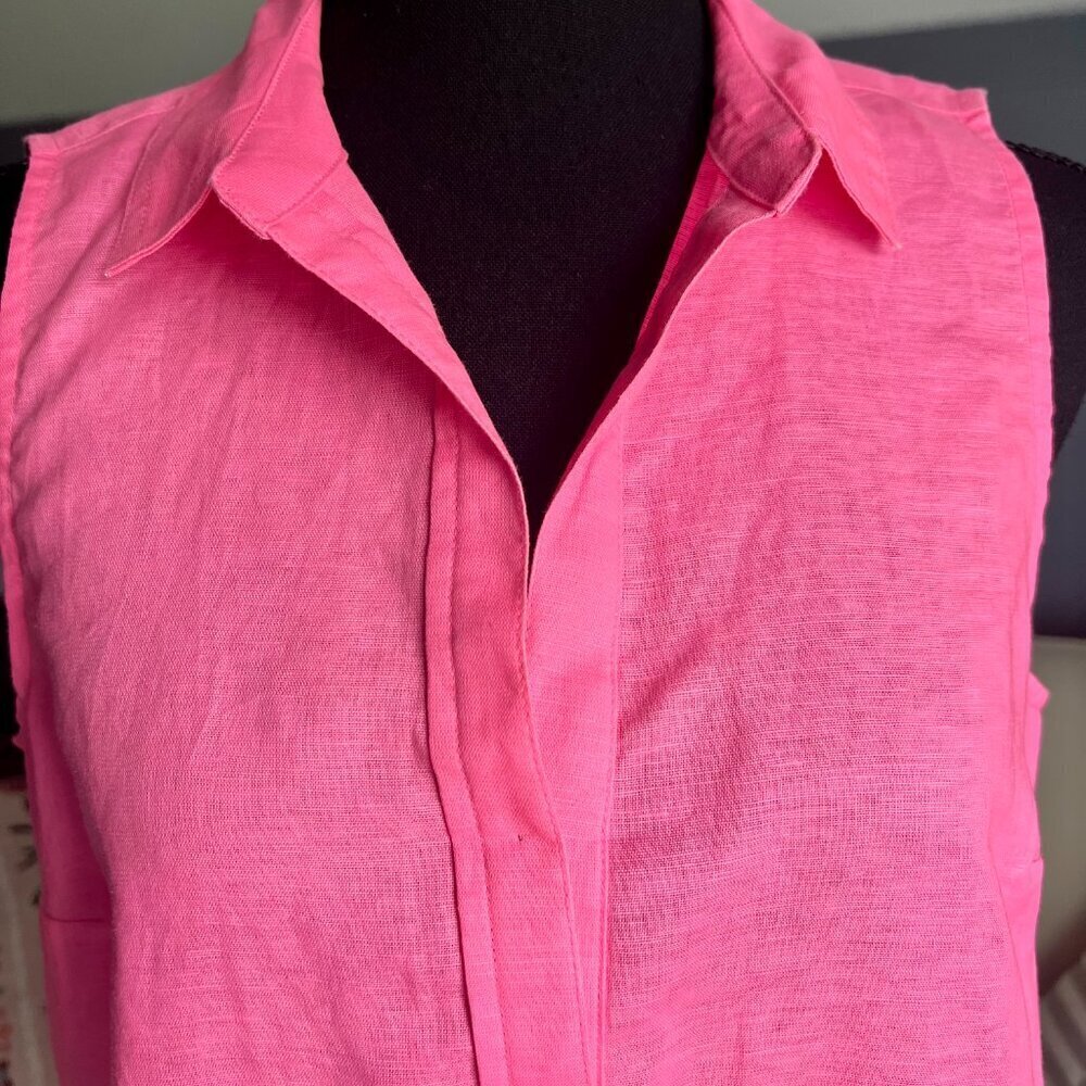 💖 J.Crew Reimagined Hot Pink Linen Blend Sleeveless Tunic Blouse | Size S - Picture 3 of 7